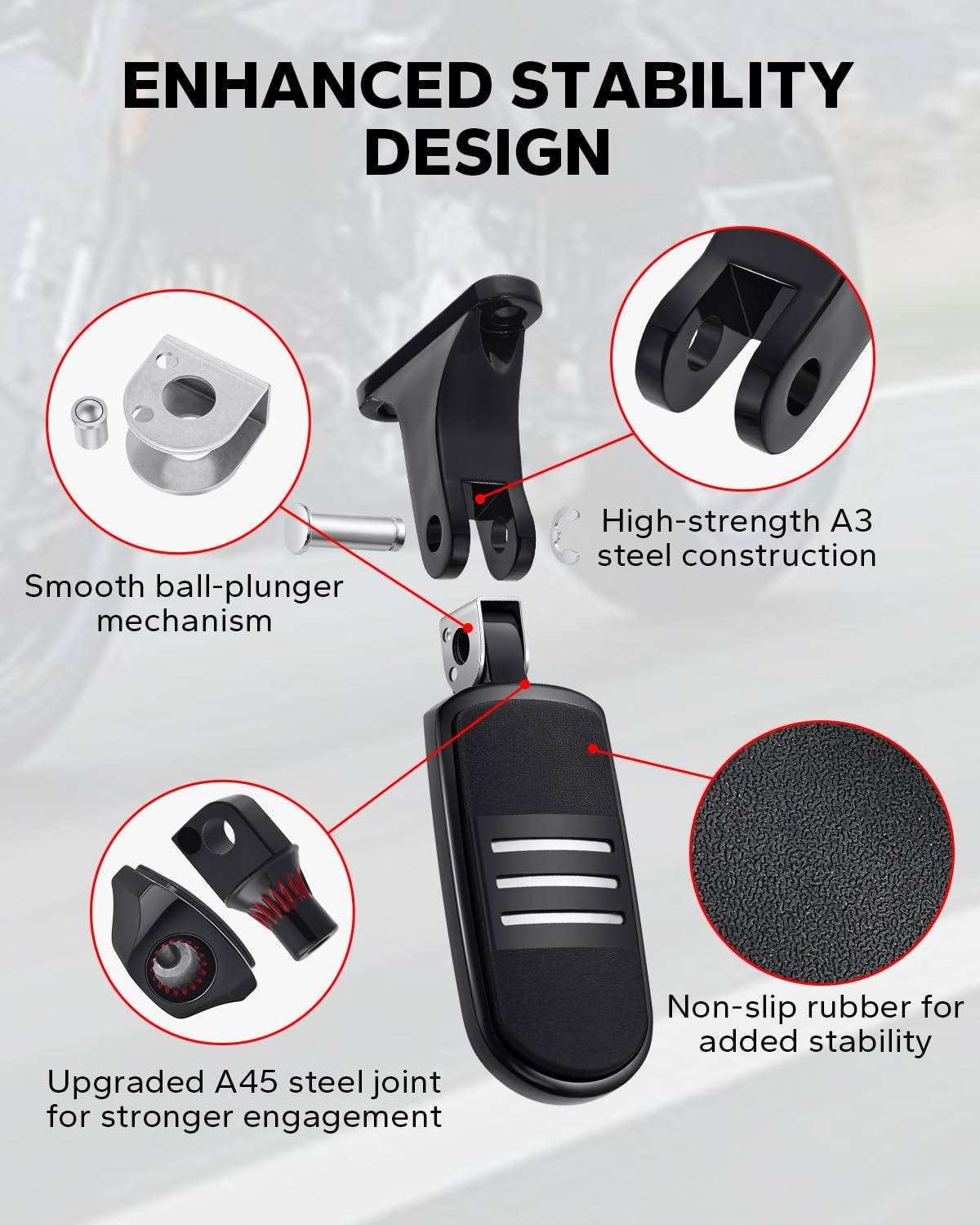 Amazicha Passenger Foot pegs Passenger Mini Footboard FootPegs Fit for Harley Davidson Touring Road King Electra Glide Road Glide Street Glide 1993-2024, Black