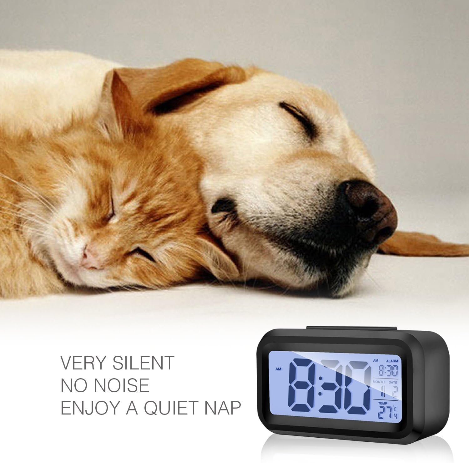 Top view of the alarm clock showing the large snooze/light button