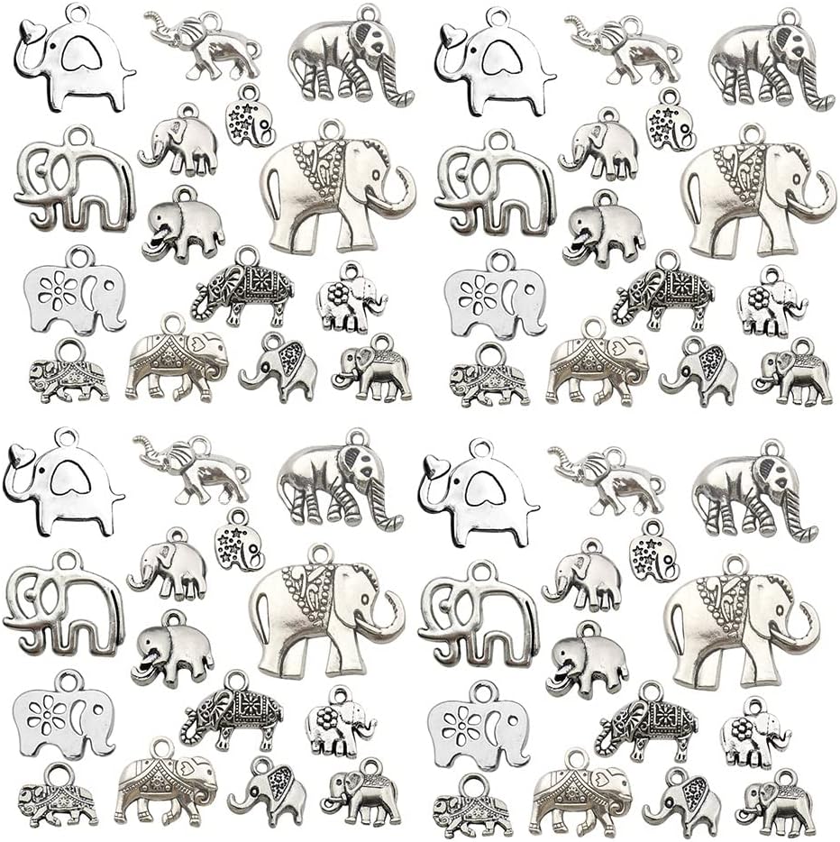 WOCRAFT 120pcs Antique Silver Elephant Charm for Jewelry