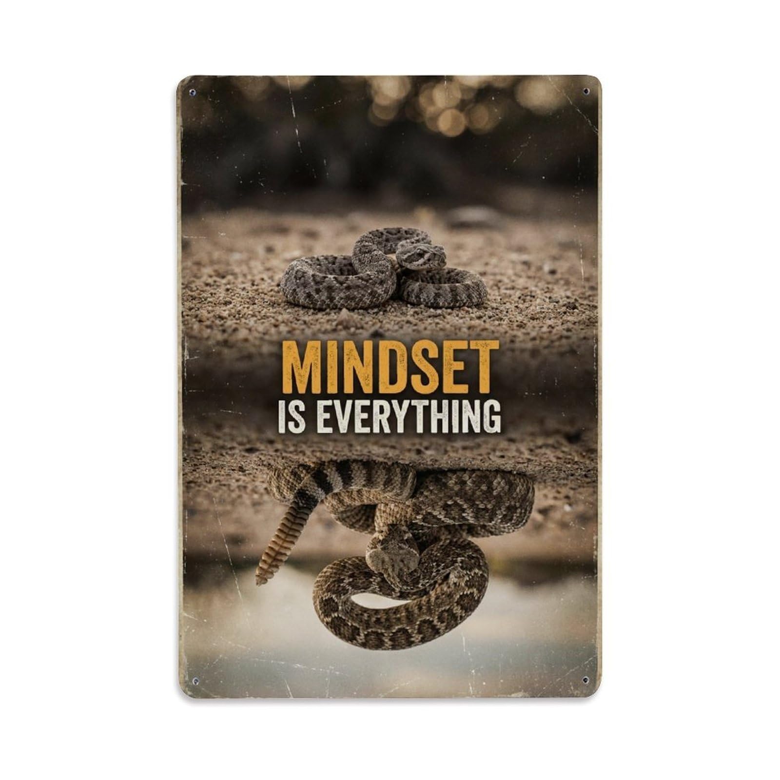 Olhnbad Style Rattlesnake Reptile Mindset Is Everything Quote Metal Tin Sign