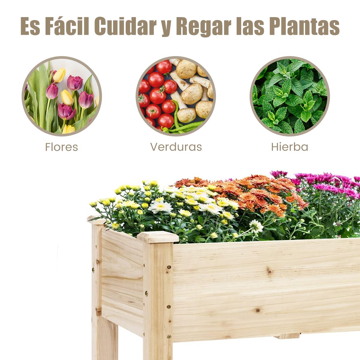 RELAX4LIFE Huerto Urbano de Madera de Abeto 120x43,5x51cm, Jardinera Elevada con 5 Agujeros de Drenaje para Verduras, Flores, Frutas, Mesa de Cultivo para Adultos y Niños, Carga 100kg