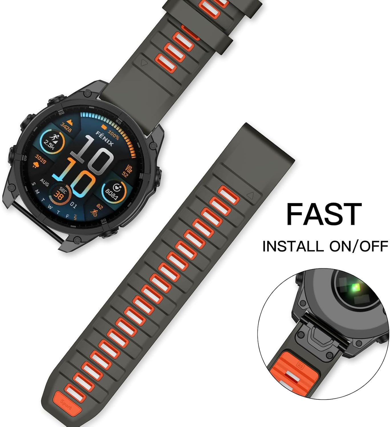 OVERSTEP Watch Band Compatible with Garmin Fenix 8 47mm/Fenix 7/Fenix 7 Pro/Fenix 6/Fenix 6 Pro/Fenix 5/Fenix 5 Plus, 22mm QuickFit Silicone Bands for Epix Pro 47mm/Fenix E/Forerunner 945 955 - Image 3