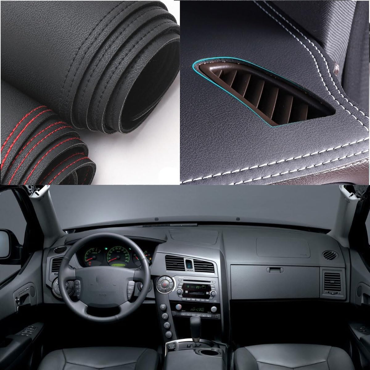 Black Leather Style Car Dash Mat Dashboard Cover Dash Panel Interior Console Pad Compatible for SsangYong Kyron 2005-2025