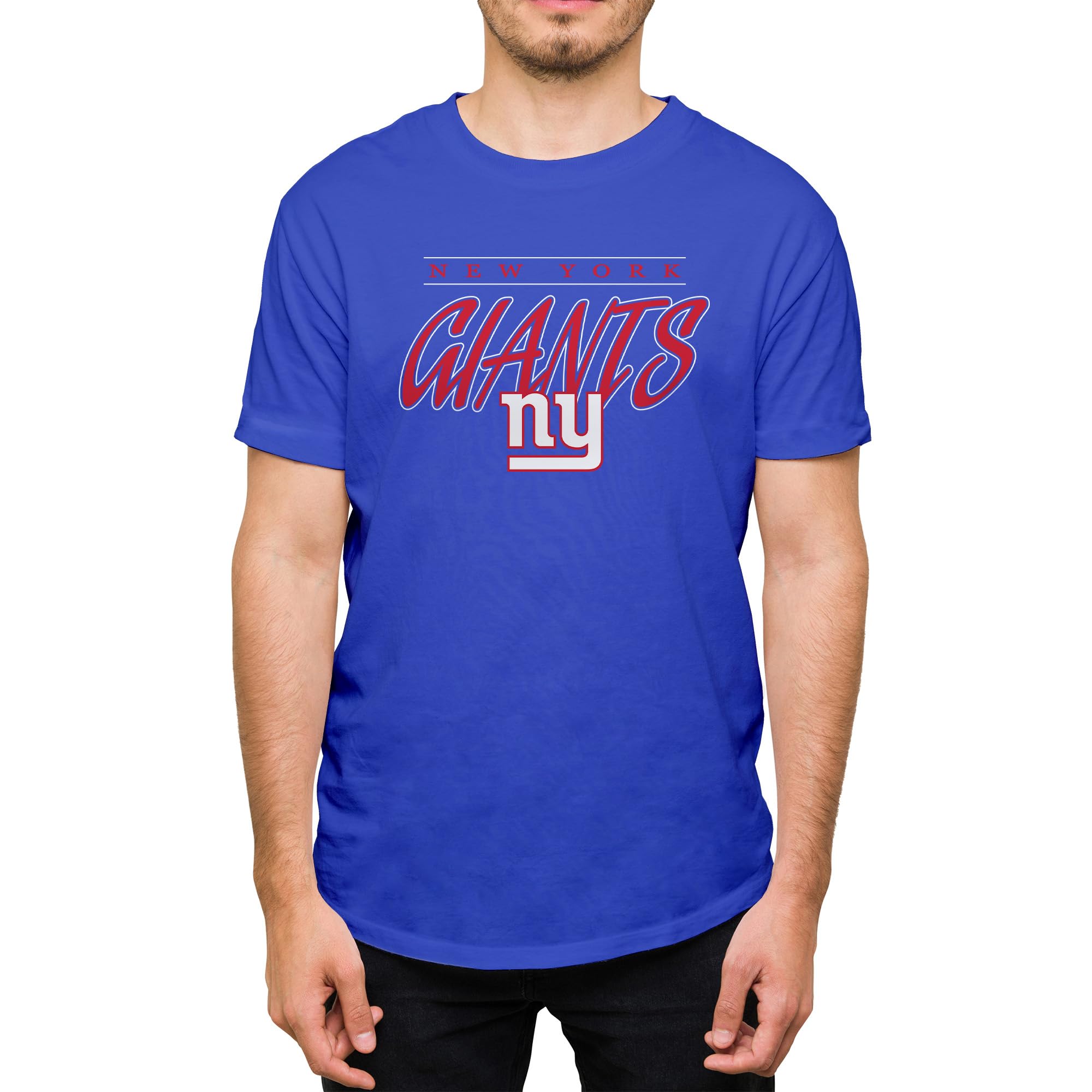 Hybrid Sports NFL - New York Giants - Throwback Brush Script - Men's and Women's Short Sleeve T-Shirt - Size 2 X-Large - New York Giants - Royal Blue