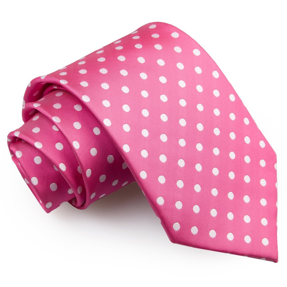 DQT Mens Polka Dot Classic Tie - 9cm Width Necktie - Wedding, Business & Formal - Hot Pink
