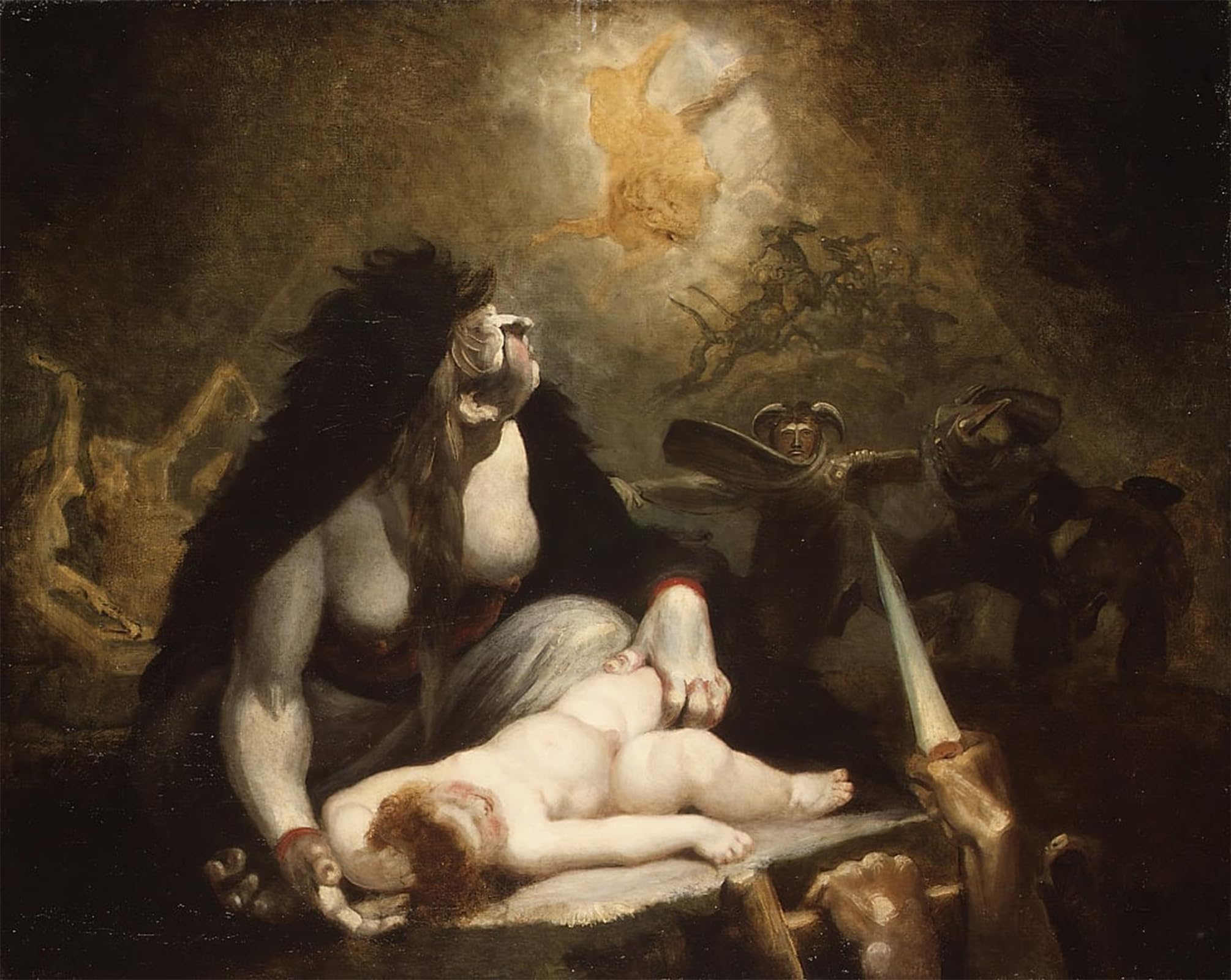 ARTXLXXBN Famous Painting Canvas Artwork Graffiti Print the Night hag Visiting Lapland Witches by Henry Fuseli Portrait Canvas Image for Home Decor 60x90cm