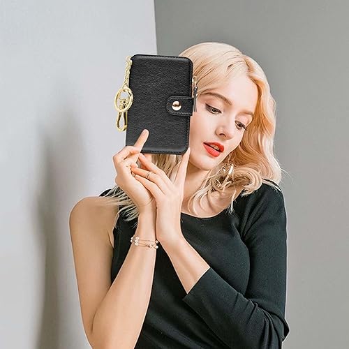 Miniatura 9 de M-Plateau Billetera minimalista, tarjetero y pequeño con llavero de portero para llaves de automóvil, con cremallera y ventana de identificación,