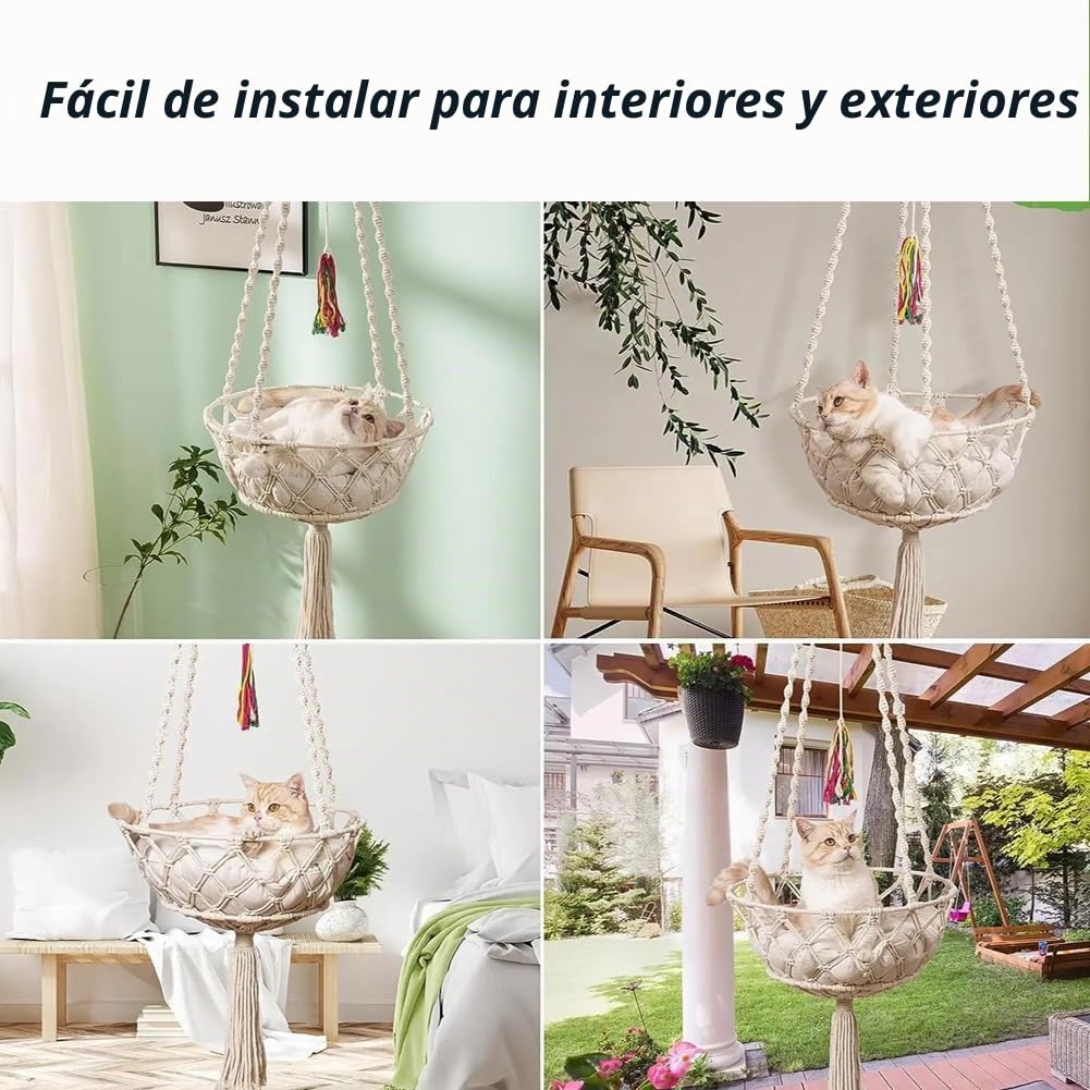 Hamaca para Gato - Cama Balancín de Algodón para Colgar, Nido Tejido para Ventana, para Dormir, Jugar, Trepar y Relajarse