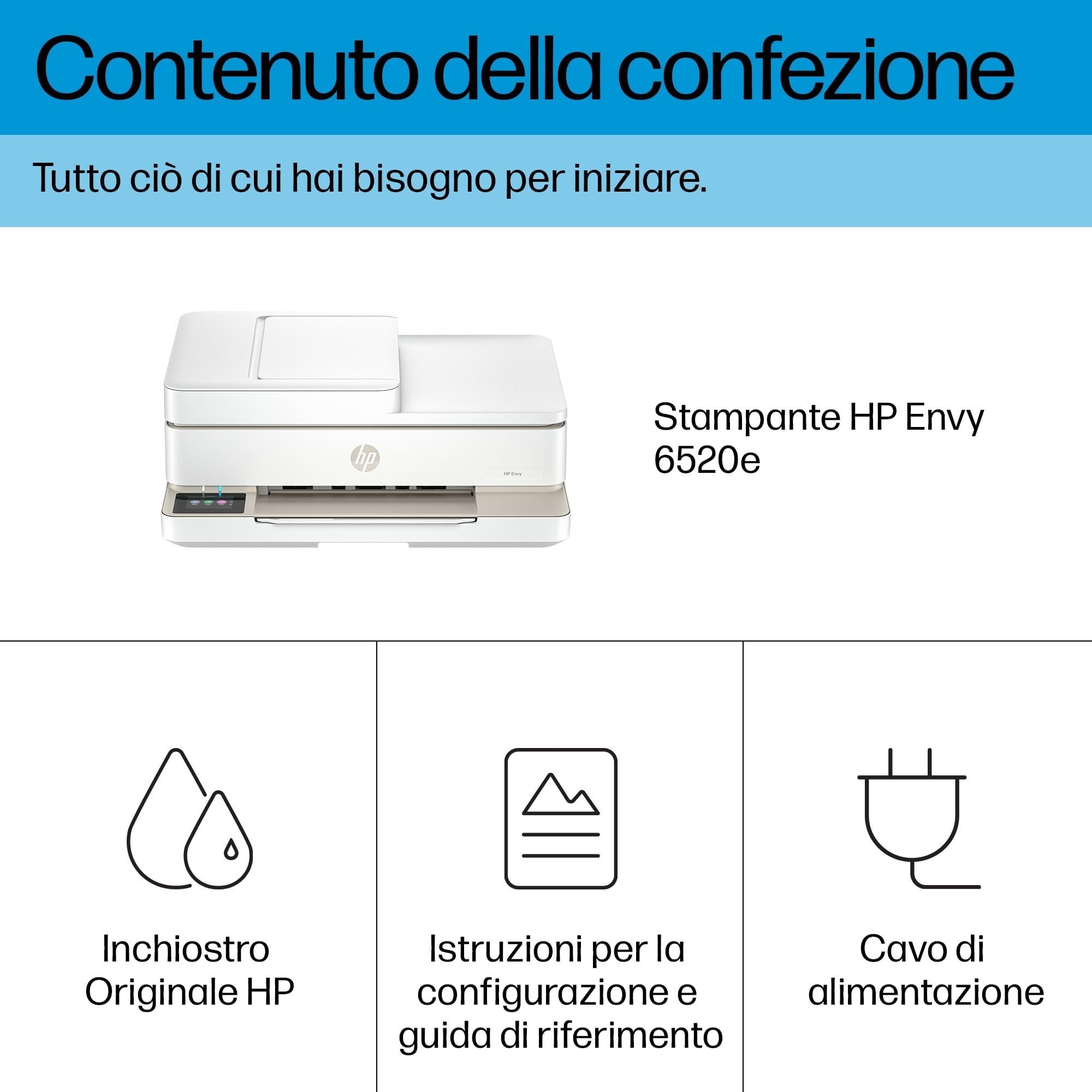 HP Envy 6520e Stampante Multifunzione a Getto d'Inchiostro A4 Colori Wi-Fi ADF Fax Fronte Retro Automatica 10 ppm Instant Ink