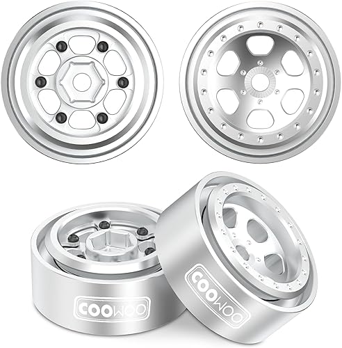 COOWOO Ruedas RC de 1.3 pulgadas, piezas de actualización para autos de oruga RC 1/18 TRX-4M (juego de 4), aleación de aluminio, mecanizado CNC de