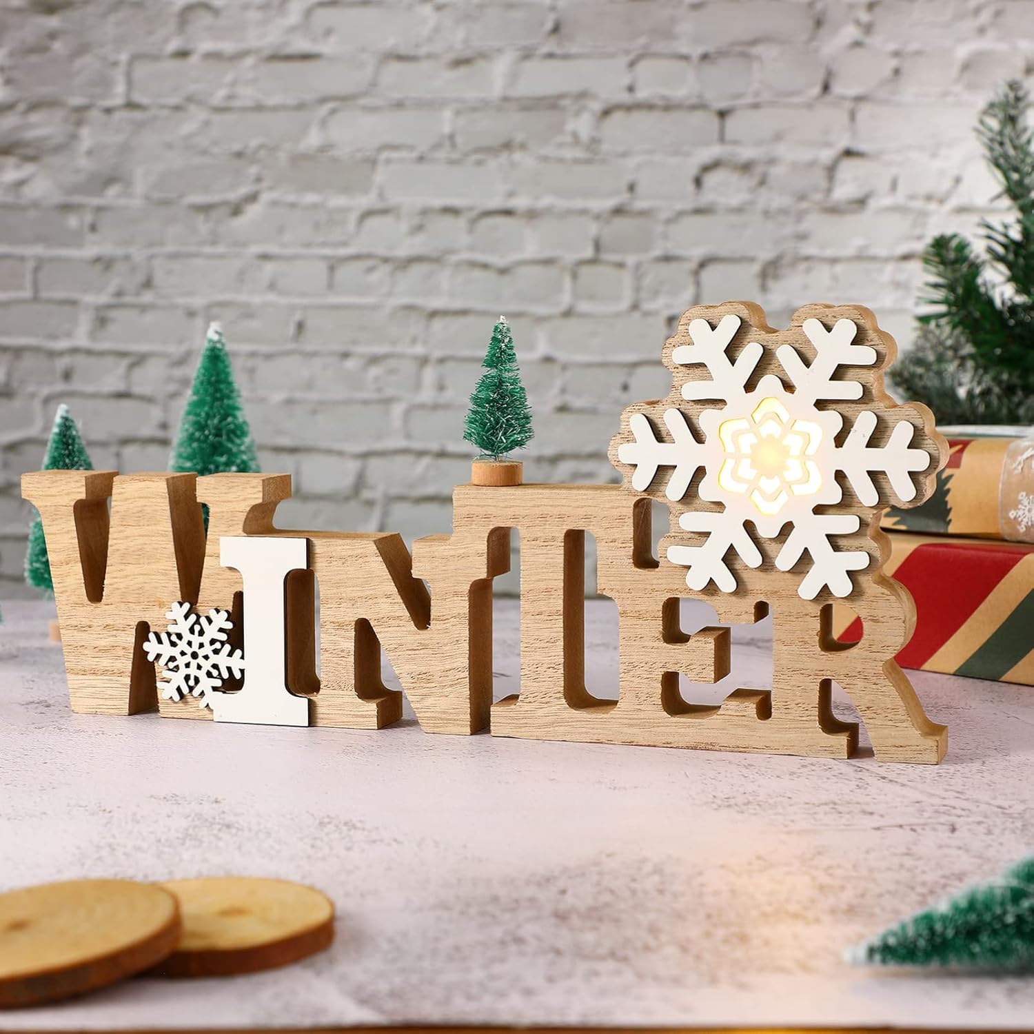 Amazon.com: Garneck Christmas Wooden Tabletop Decoration,Winter Wooden ...