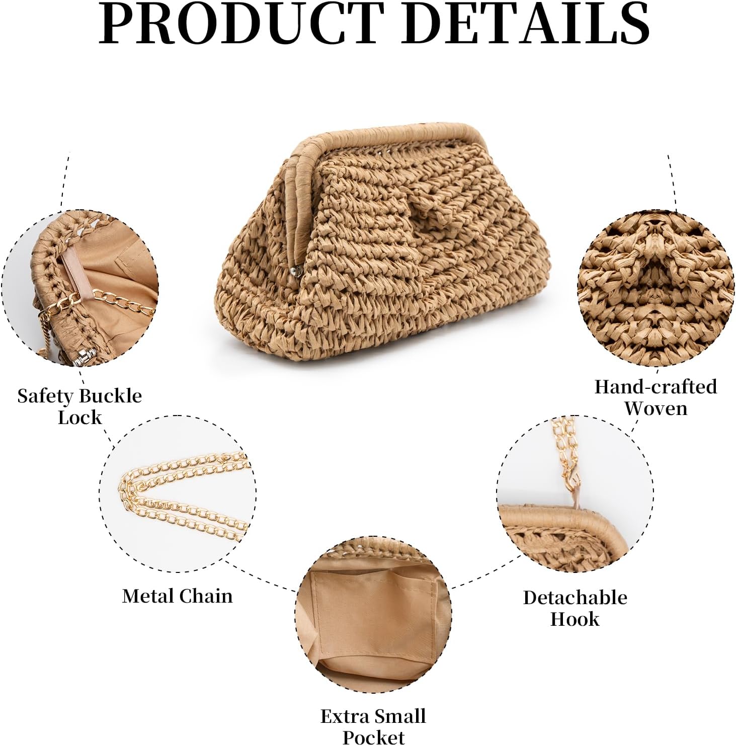 Straw Clutch Purses - Straw Crossbody Bags for Women Woven Purse Beach Handbags Cloud Dumpling Pouch