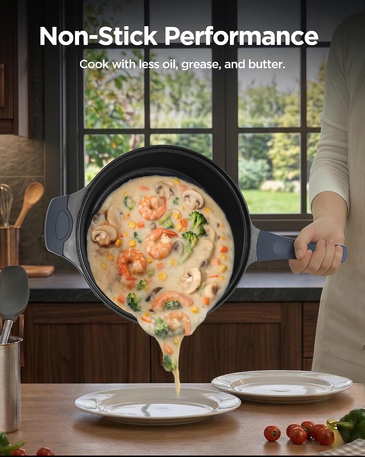 Nonstick Frying Pan with Lid, 12-Inch Deep Sauté Pan, 6-Quart Large Skillet