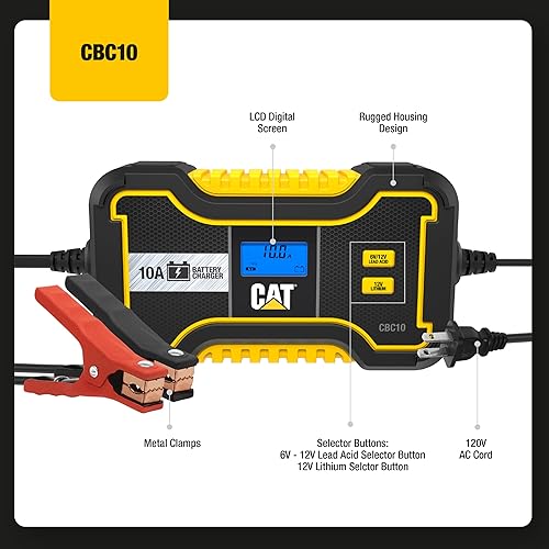 Miniatura 3 de CAT CBC10 - Cargador de batería profesional de 10 amperiosmantenedor de batería para baterías de plomo ácido de 6 V12 V y baterías de litio de 12 V