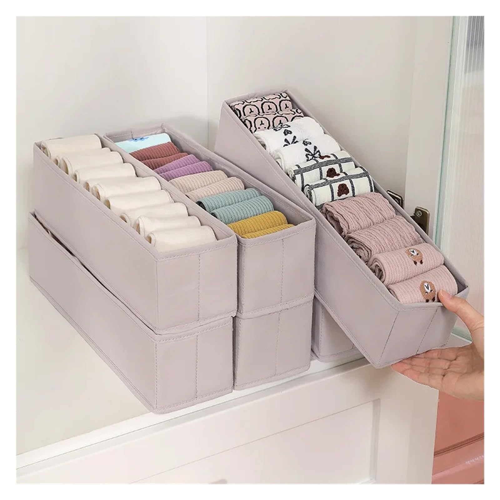 Organisateur de tiroir Boîte de rangement pliable for sous-vêtements et chaussettes, boîtes à culottes, organisateur vêtements, armoires, tiroirs, séparateur garde-robe chambre(4 pieces)