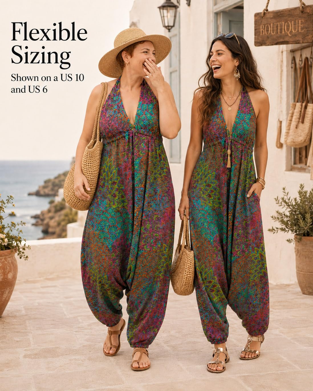 likemary Tuta per Donne - Tuta Harem All in One - Tute con Scollo a Halter e Schiena Scoperta con Tasche - Tute Sexy e Comode ideali per le Vacanze