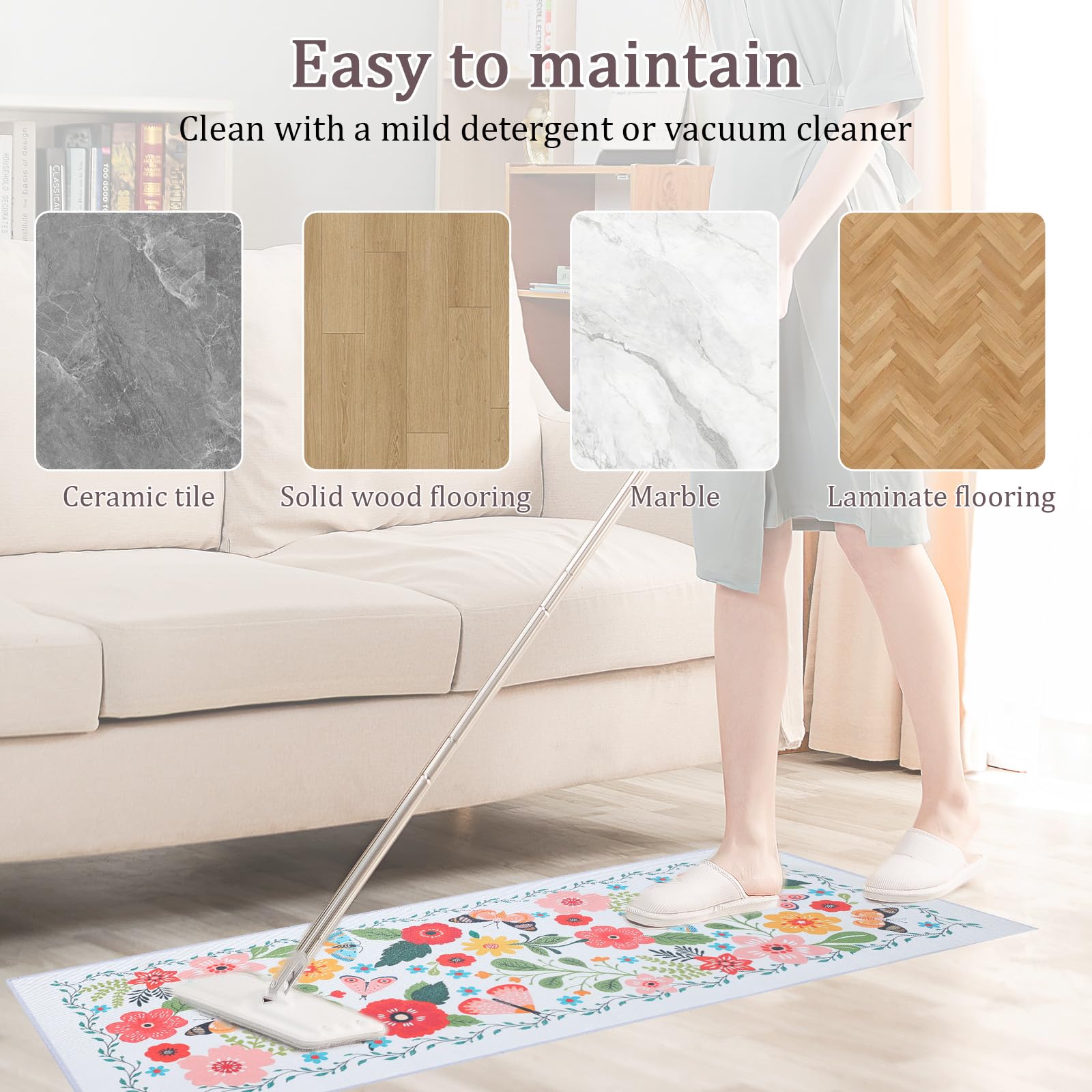 Tapis de Cuisine Anti-dérapant Lavable Anti-Fatigue 2PCS Boho Floral Moderne Ferme
