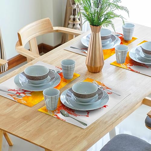Miniatura 6 de Juego de 4 manteles individuales de otoño, manteles individuales abstractos con hojas de otoño amarillas y naranjas, plantas botánicas para el