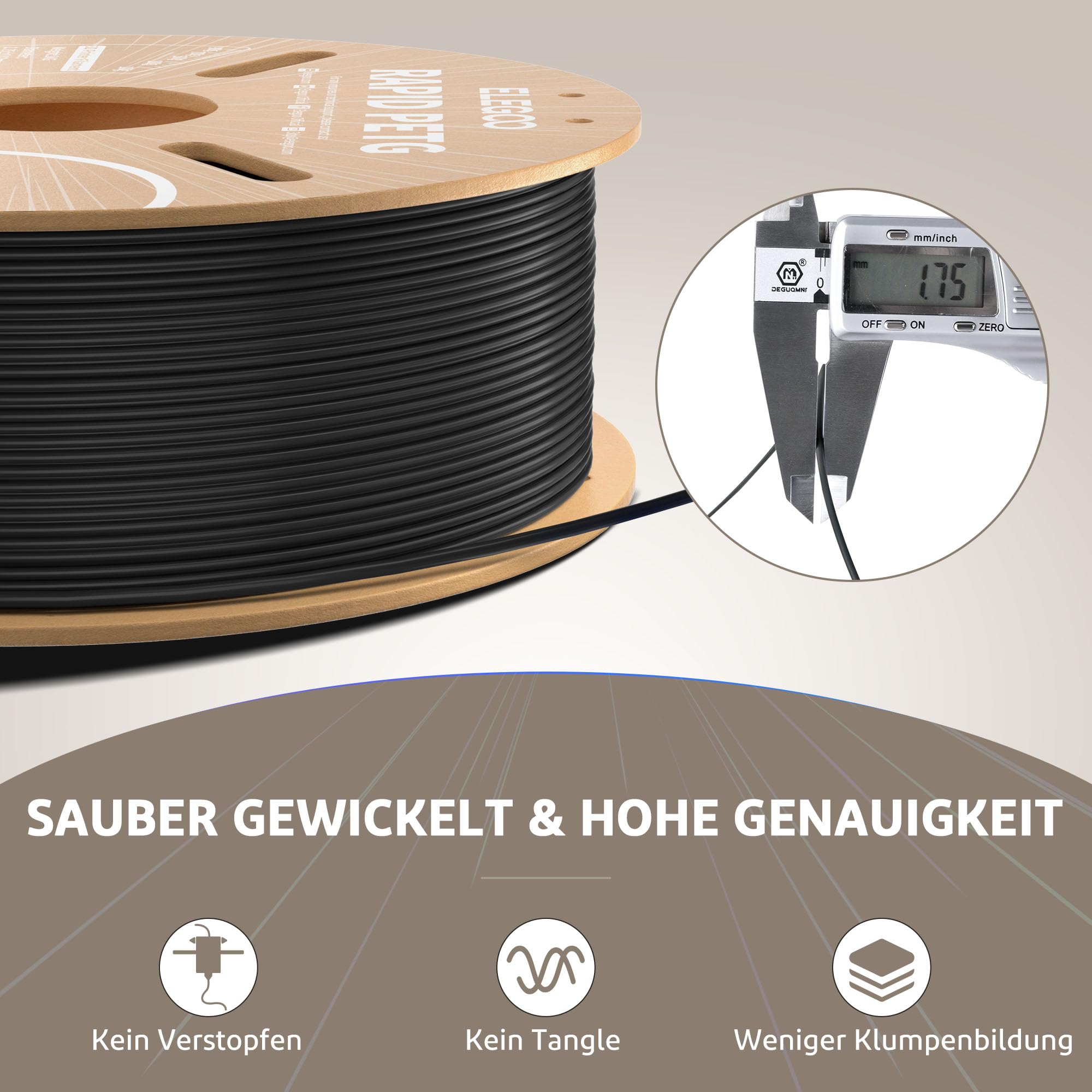 ELEGOO Rapid PETG Filament 1.75mm Schwarz 1 KG, High Speed 600mm/s 3D Drucker Filament Maßgenauigkeit +/- 0.02 mm, 1kg Pappspule(2.2lbs) Passend für die Meisten 3D Printer