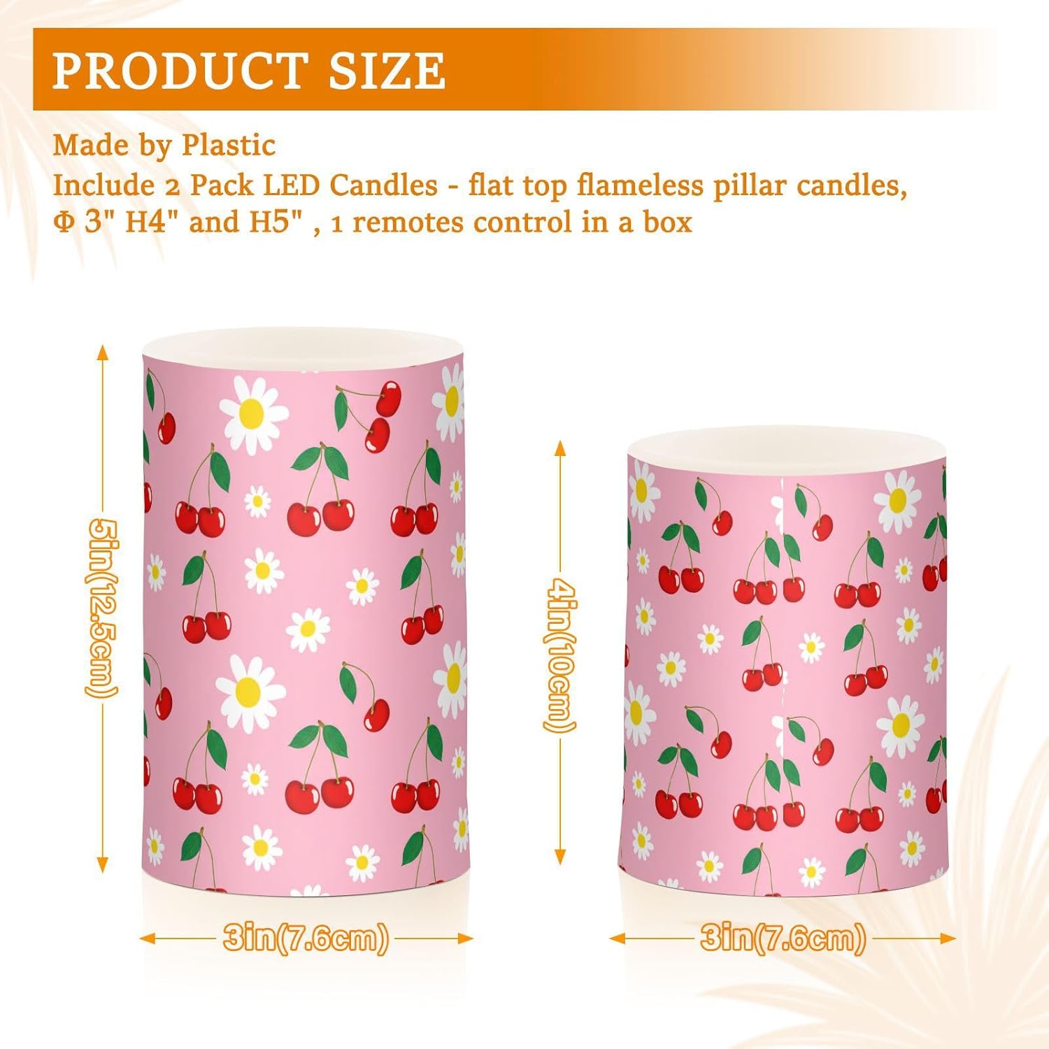 Nander Cute Red Cherries Flameless Candles, Battery Operated LED Pillar Candles with Remote Control and Timer, Radiance Candles,Set of 2