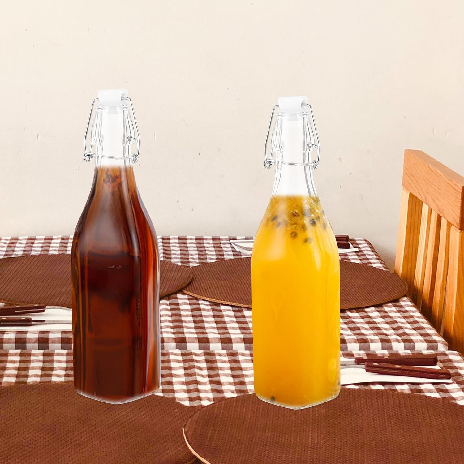 Gadpiparty Glass Oil Bottles 500ml 2pcs with Airtight Seal Square Glass Soy Sauce Container for Kitchen Use Beverage Bottles