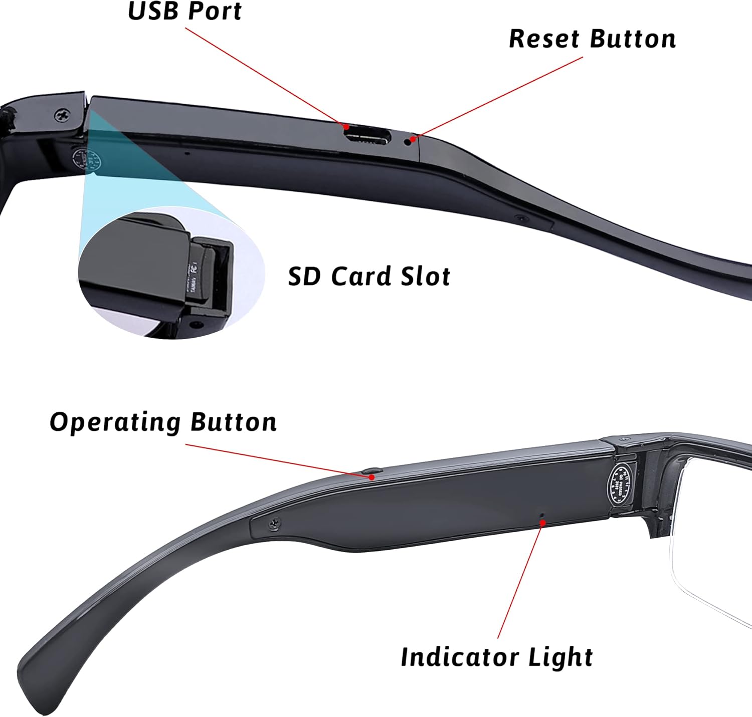 Smart Camera Glasses Outdoor Sport Action Glasses with Camera Built-in 32GB TF Card for Cycling, Hunting, Hiking, Driving, Fishing SM27 image 3 of 6 B0F941CGBS
