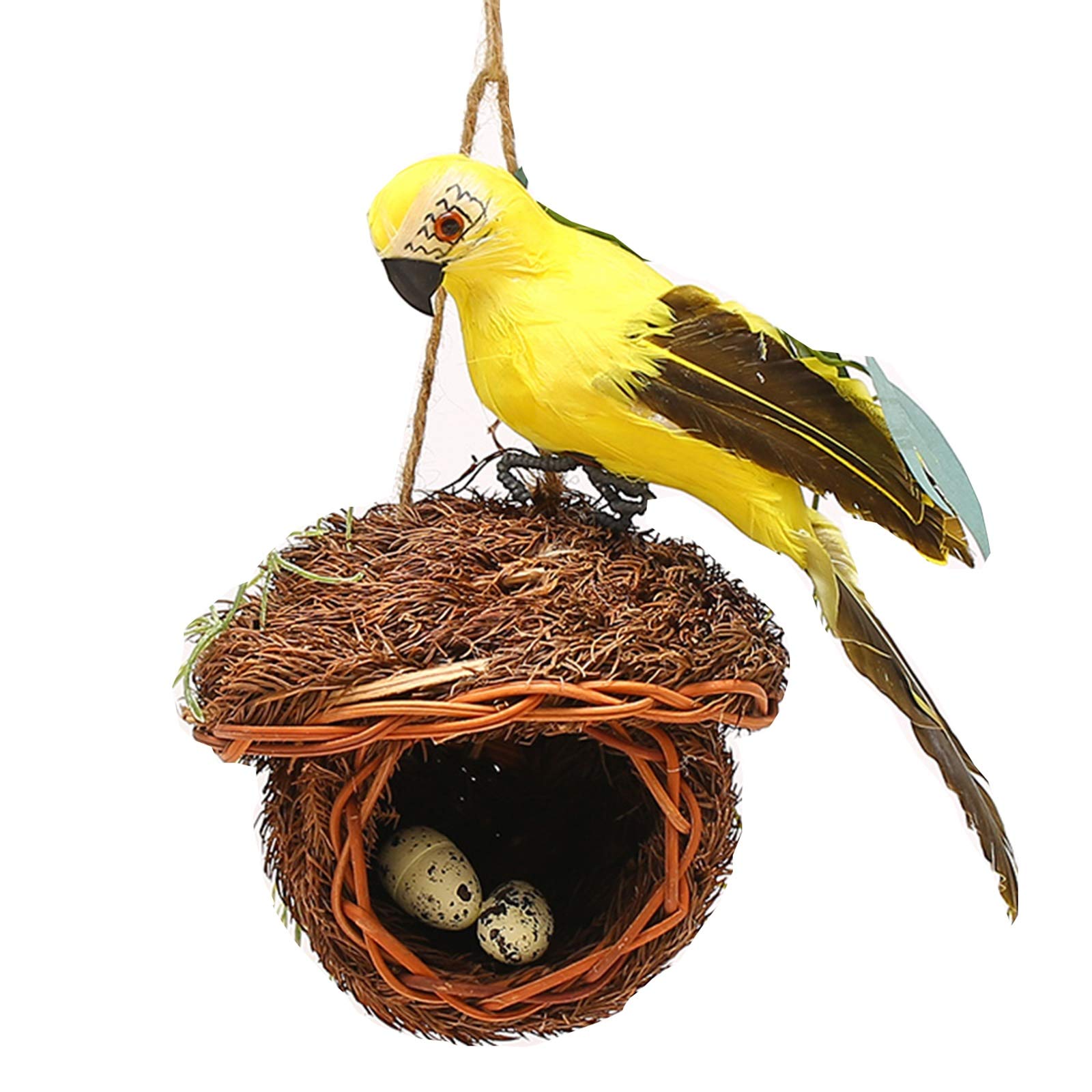 Nido de pájaro de Fibra sintética con cordón, Que se Puede Colgar en el Techo de Las Ramas del jardín, un Lugar de Descanso para Que los pájaros se reproduzcan