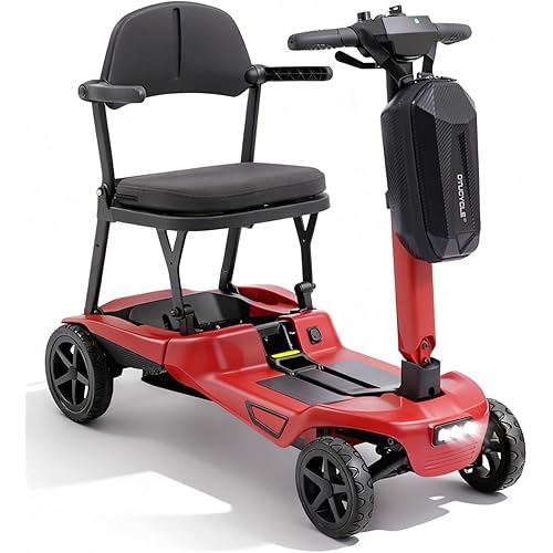 Ultra Lightweight Foldable Electric Mobility Scooter for Adults & Seniors 24 Miles Range, 37.5 lbs Aluminum Frame, Airline Approved, Portable Red Scooter YL-985S