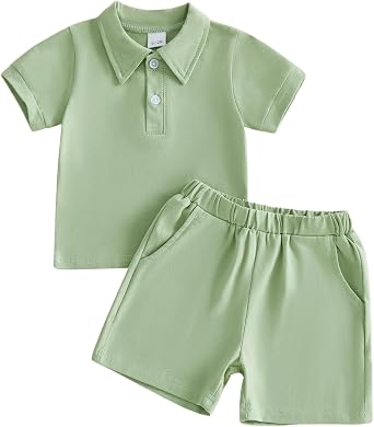 WZTYYDS Toddler Baby Boy Clothes Summer Short Sleeve Collared Polo Shirt Shorts Set 6 12 18 Months 2T 3T Boys Solid Outfit