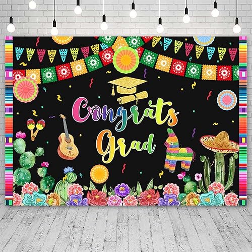 Miniatura 2 de Telón de fondo mexicano de 7 x 5 pies, decoración de fiesta de graduación mexicana 2022, abanicos de papel, flores, fotografía, fondo de tela de