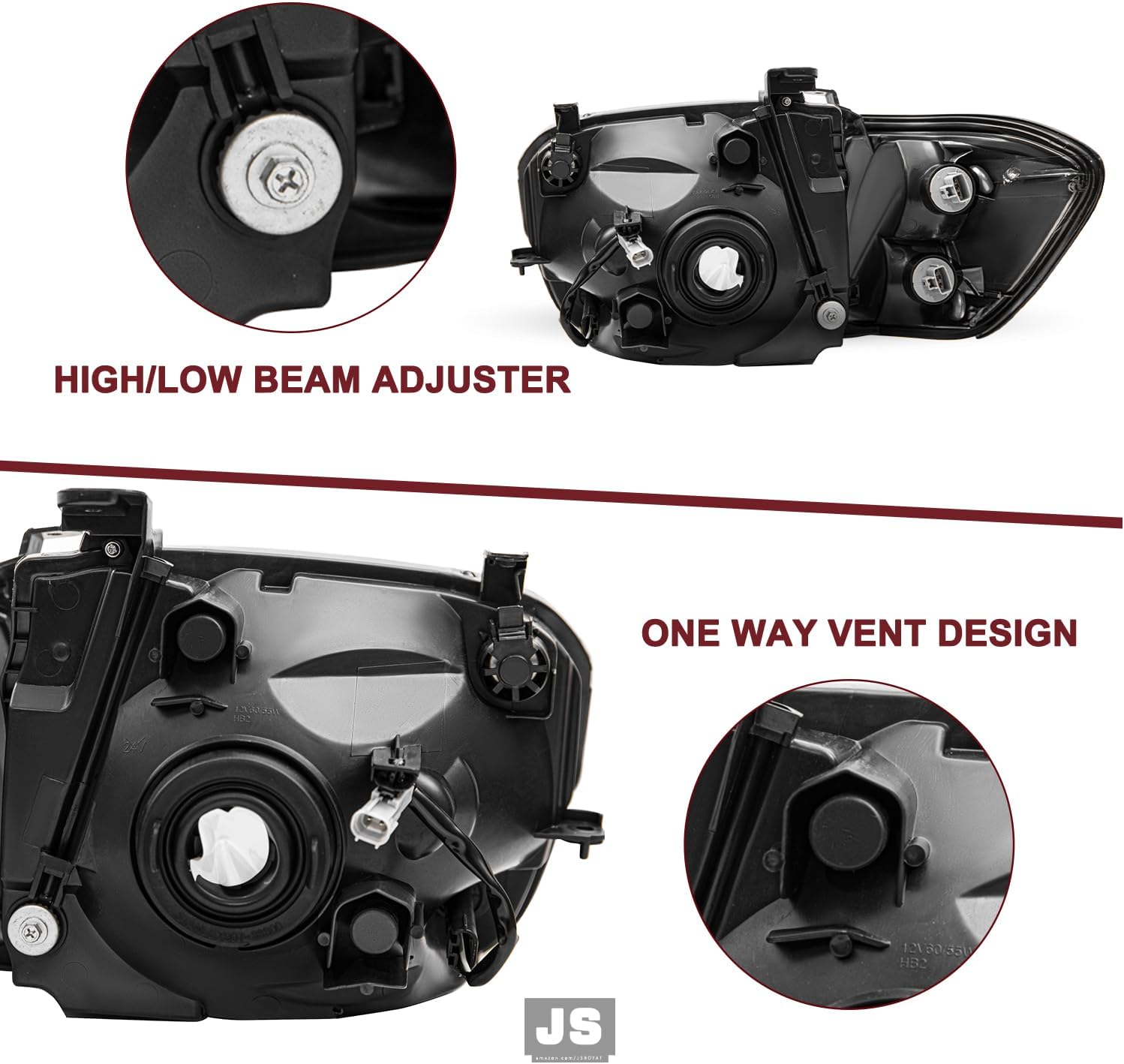 JSBOYAT Headlight Assembly Replacement for 2005-2006 Toyota Tundra Double Cab & Crew Cab, 2005-2007 Sequoia Black Headlamp with Amber Reflector Pair - Not for Regular Cab or Access Cab
