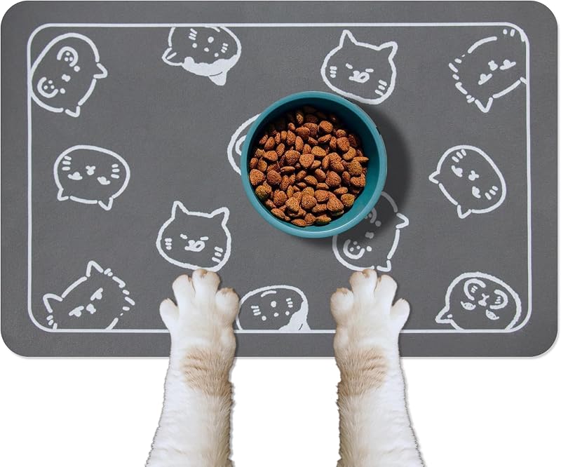 Tapete para Comedouro e Bebedouro de Gatos Antiderrapante e Superabsorvente YCT Cinza-escuro 60,96 x 42,93 cm