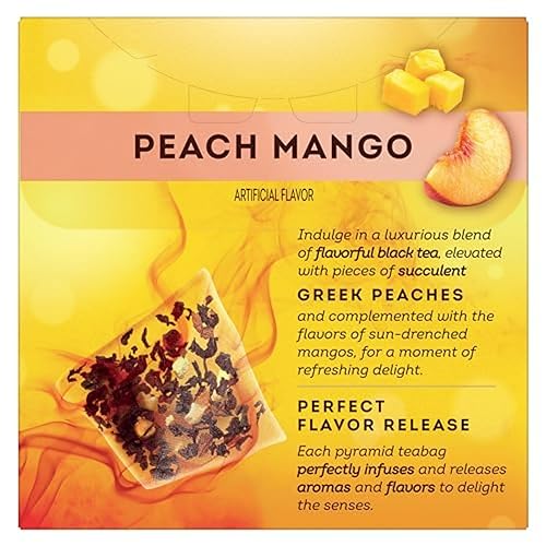 Miniatura 3 de Lipton Té negro, mango de melocotón, bolsas de té piramidales, bolsas de té saborizadas para una taza de té refrescante, 20 bolsas de té en total