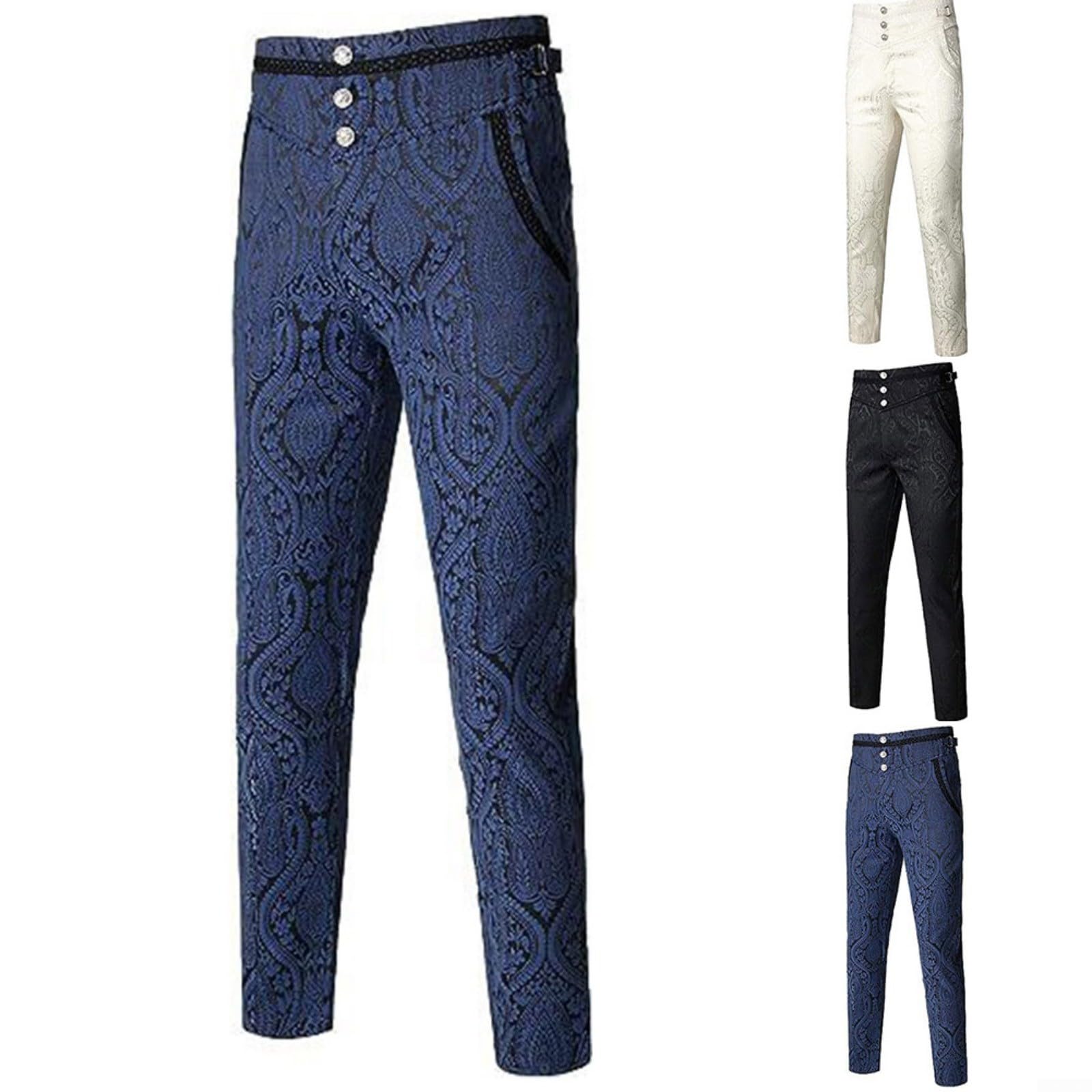 Pantalon Gothique Rétro Costume d'Halloween pour Hommes - Pantalon Steampunk Victorien pour Cosplay, Carnaval d'Halloween (Noir, M)