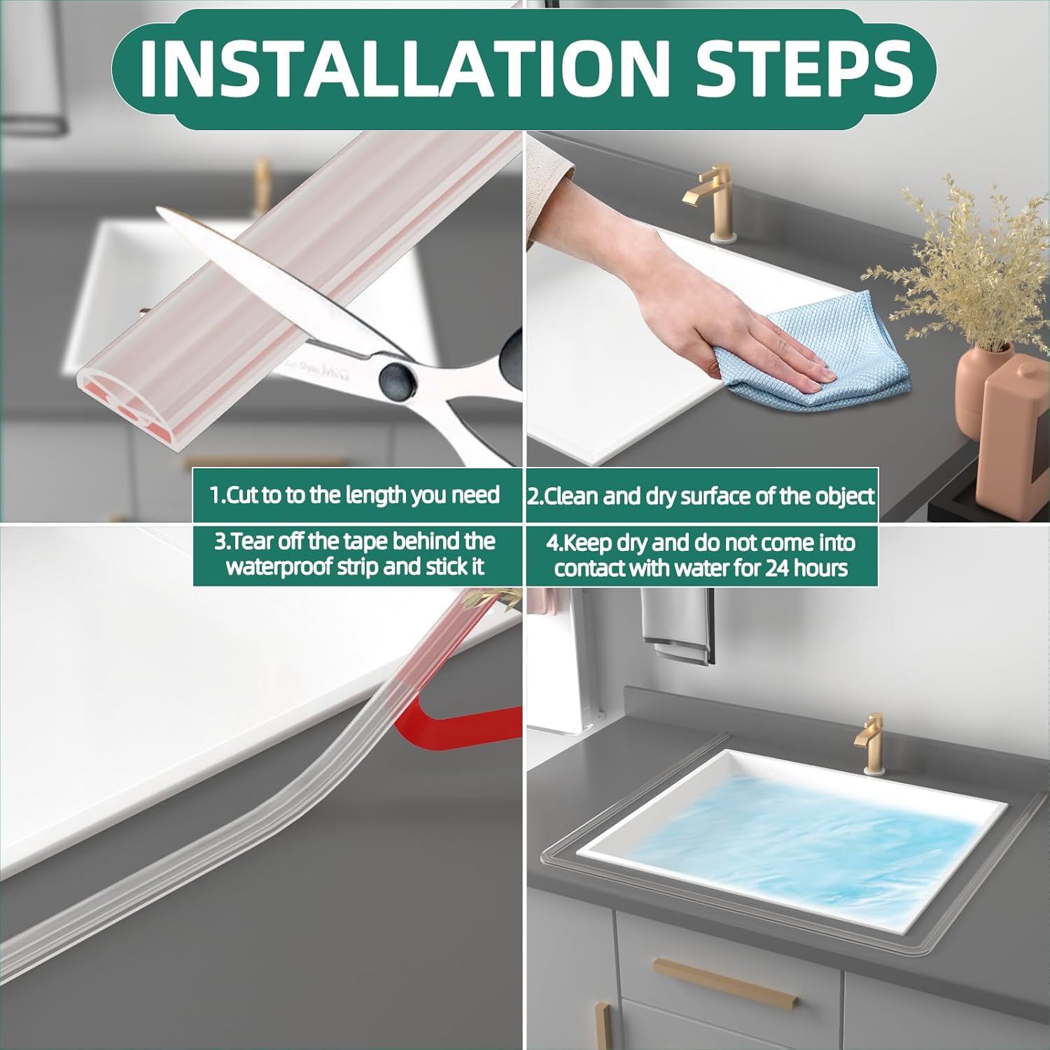 Shower Threshold Water Dam Shower Water Guard - 39 Inch Flexible Collapsible Waterproof Adjustable Bathroom Seal Strip, Self-Adhesive Shower Door Bottom Guard for Bathtub, Tile & Floor