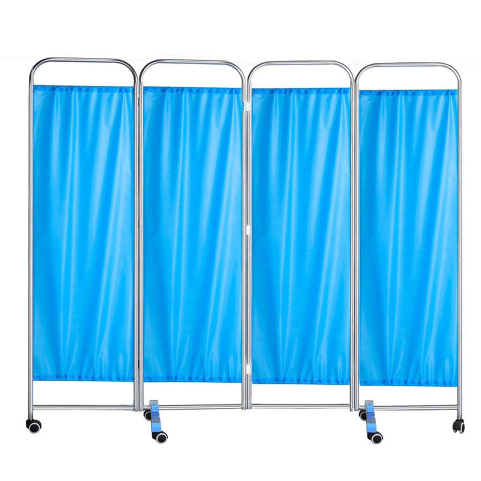 4 Panel Medical Privacy Partition, Folding Rolling Privacy Screen, Medical Privacy Screen On Wheels, 6ft Tall Foldable Room Divider Temporary Fence for Clinic/Patient/Exam Room,Blue