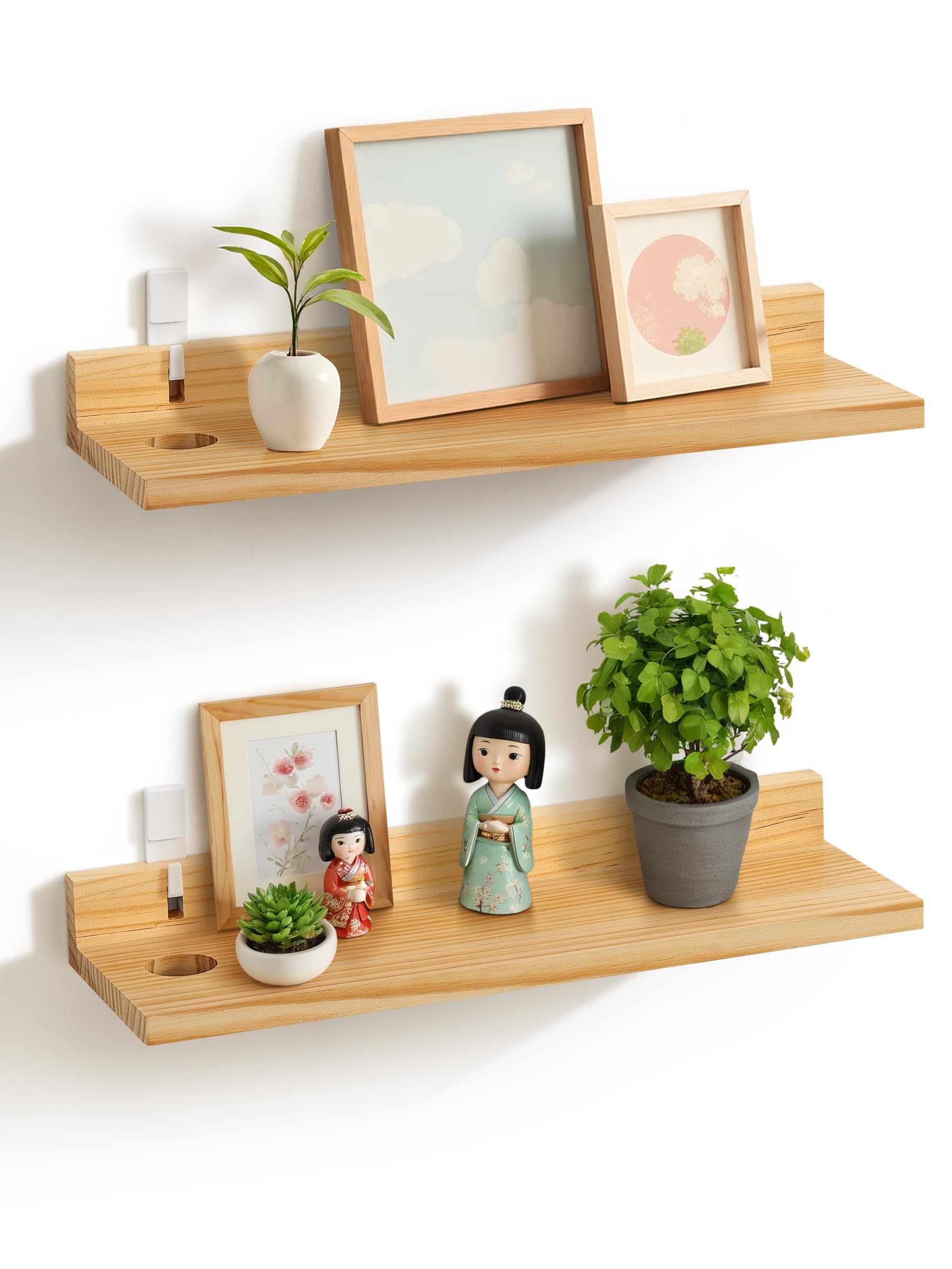 Amazon｜Afuly ウォールシェルフ 壁を傷つけない 天然木製 壁掛け棚 幅