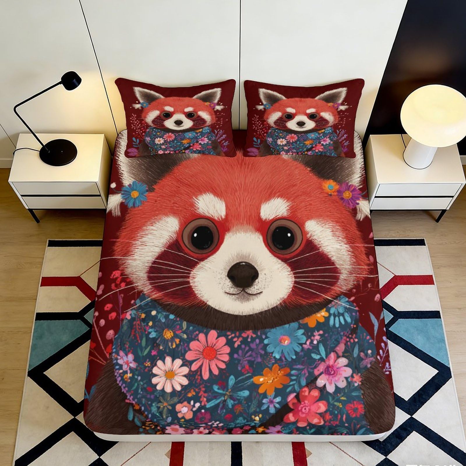 C8q5l1t3 Style-8 3D Printed Red Panda Pattern Fitted Sheet Microfiber Deep Pocket Non-Slip Bedroom Bedding Floral Mattress Fitted Cover Elastic Hem For Adults Teens 160X200x25cm