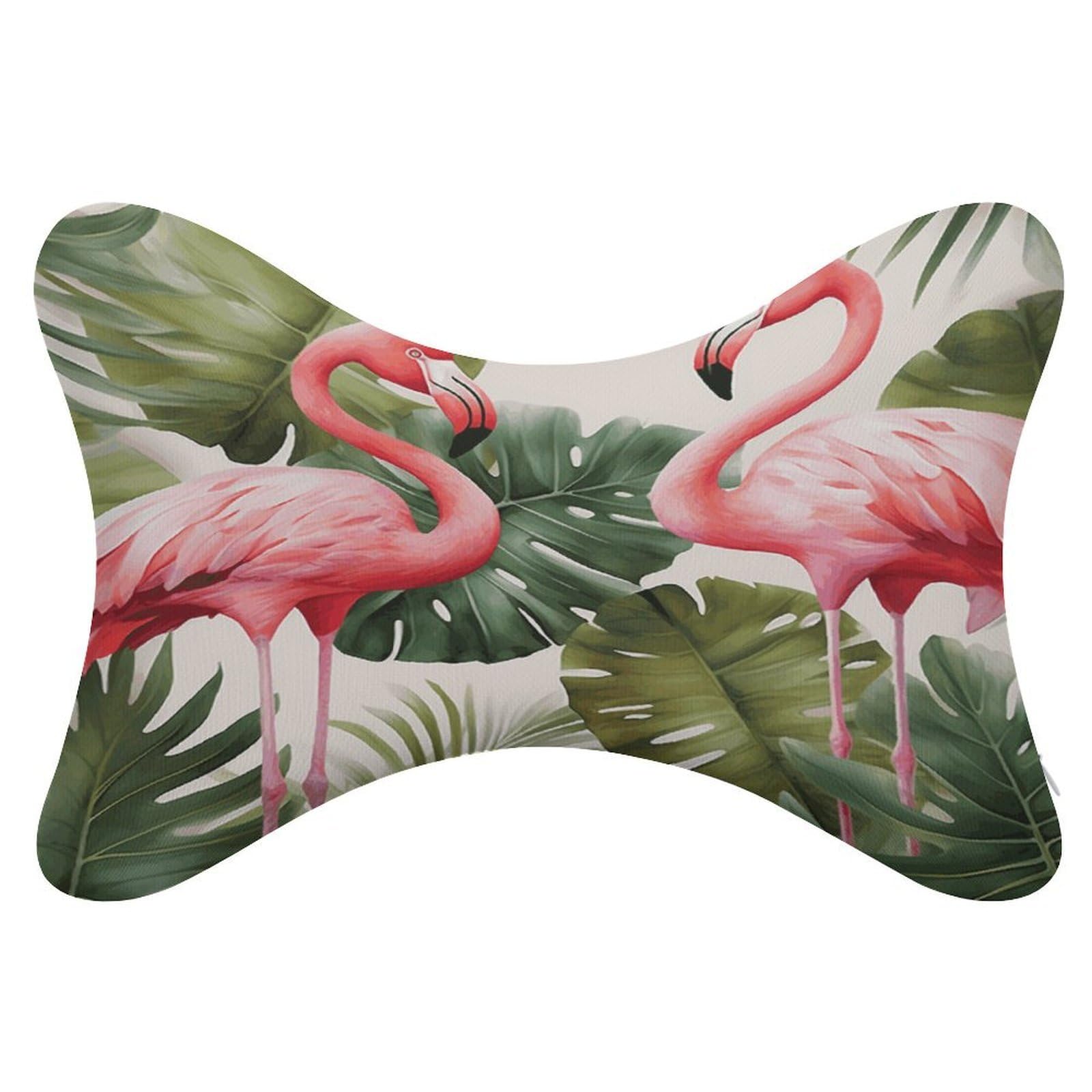VstaDank Flamingo Palm Trees Leaf Car Neck Pillows 2 Pack Removable Ergonomic Cervical Support Pillow Fashion Cozy Bone Shaped Pillows Soft Car Headrest Pillow for Office Airplane Most Car