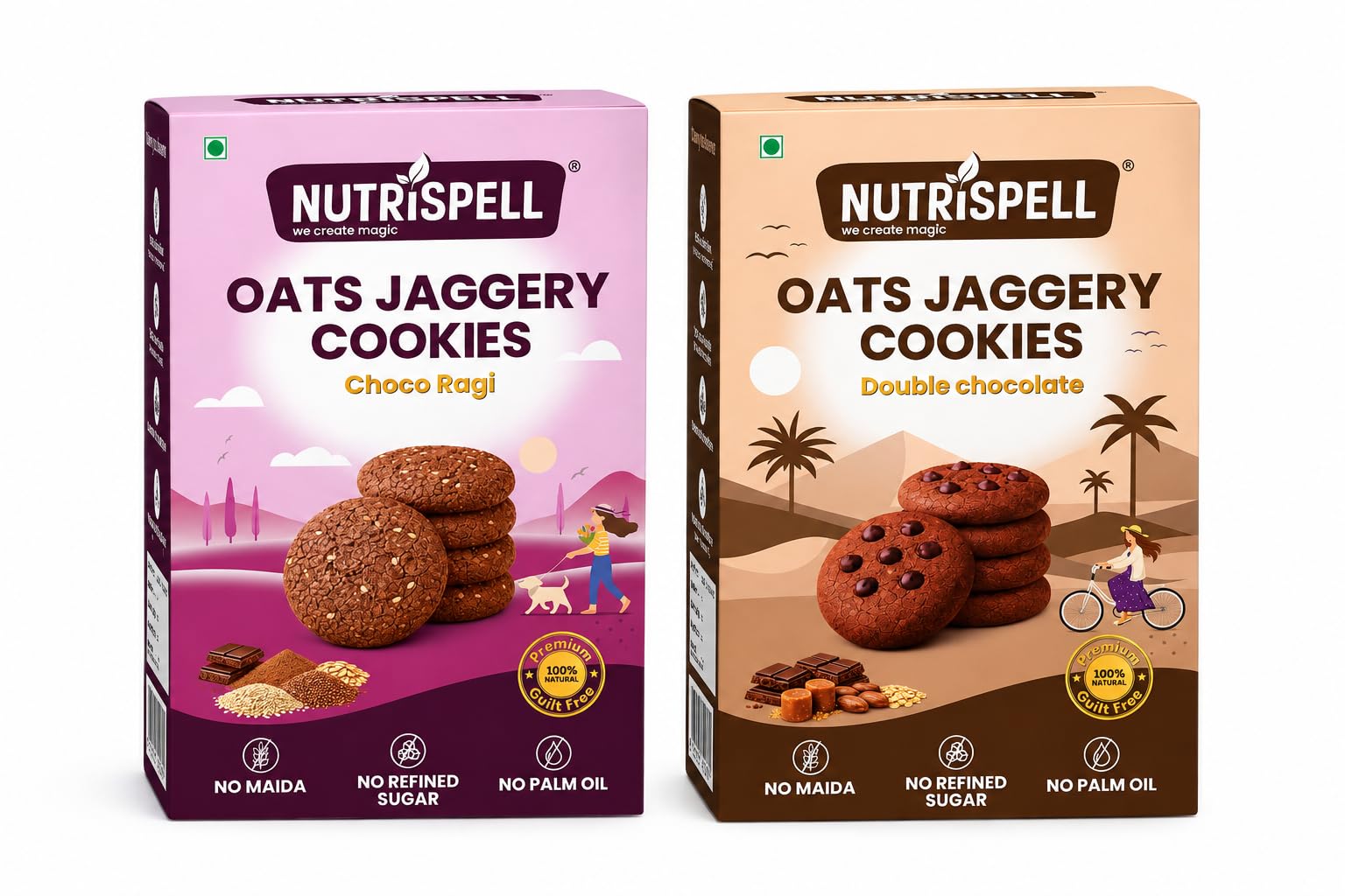 Nutrispell Double Chocolate Oats Chips & Choco Ragi Cookies |Combo Pack of 2| Jaggery Cookies| Healthy Biscuits for kids n Adults |150g +150g = 300g|-image-14