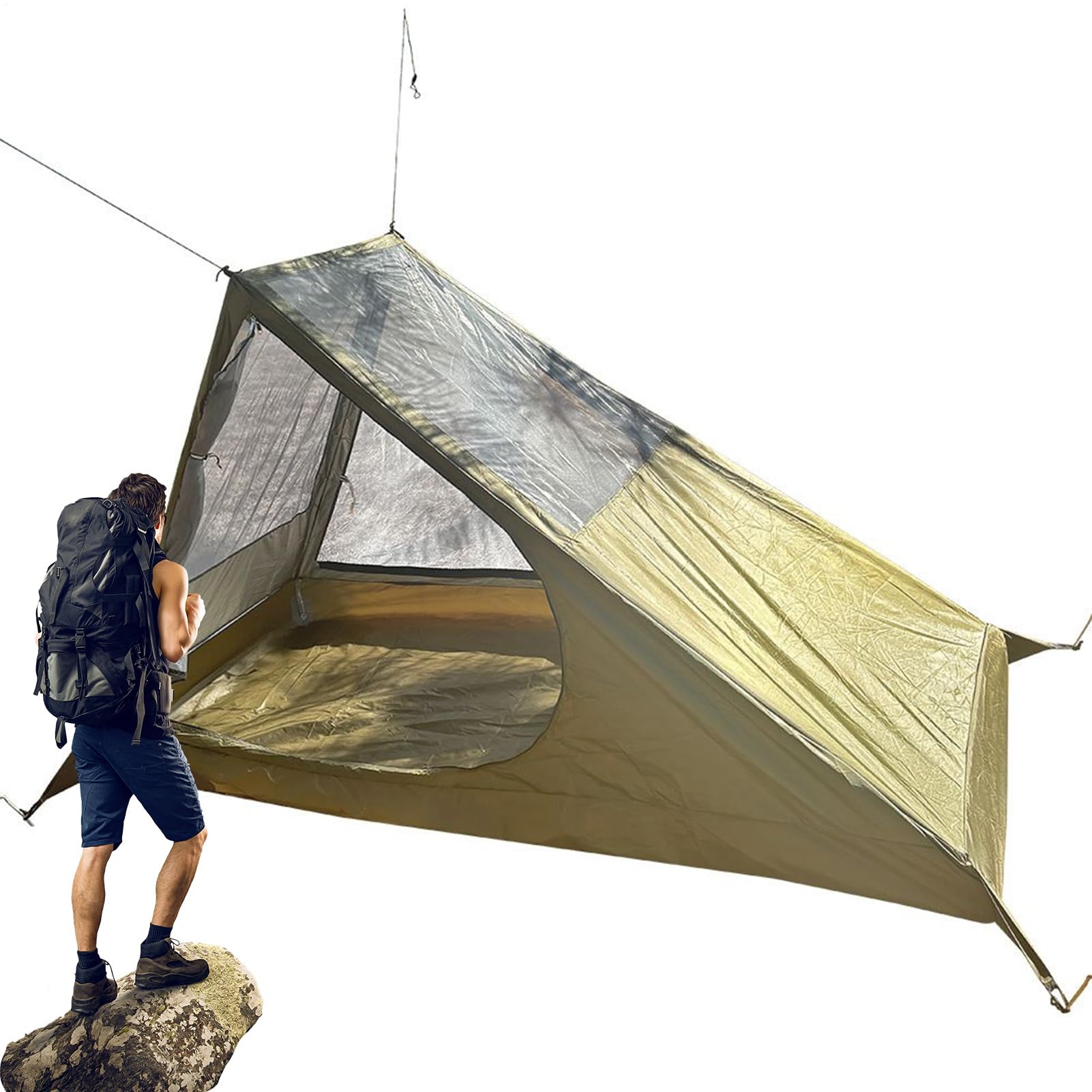 Namiot 1-osobowy Backpacking Daszek Schronienie Siatka Kompaktowy | Namiot Turystyka piesza, podwórko, patio, piknik, festiwal, polowanie, wędkarstwo