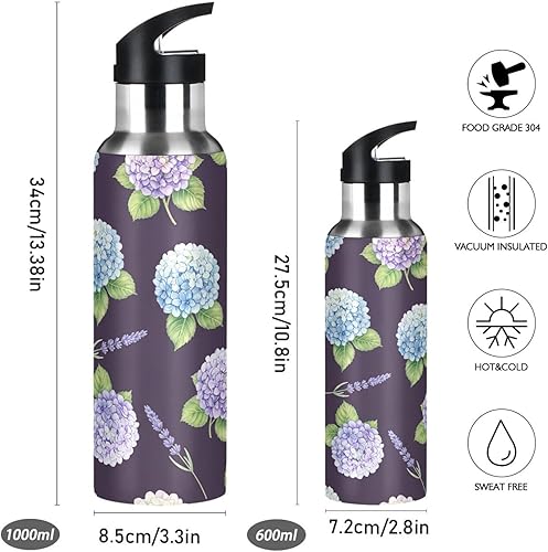 Miniatura 2 de Hydrangea Lavender Purple Blue Stainless Steel Water Bottle 32 Oz, BPA-Free Sport Water Bottle Leakproof Water Bottles