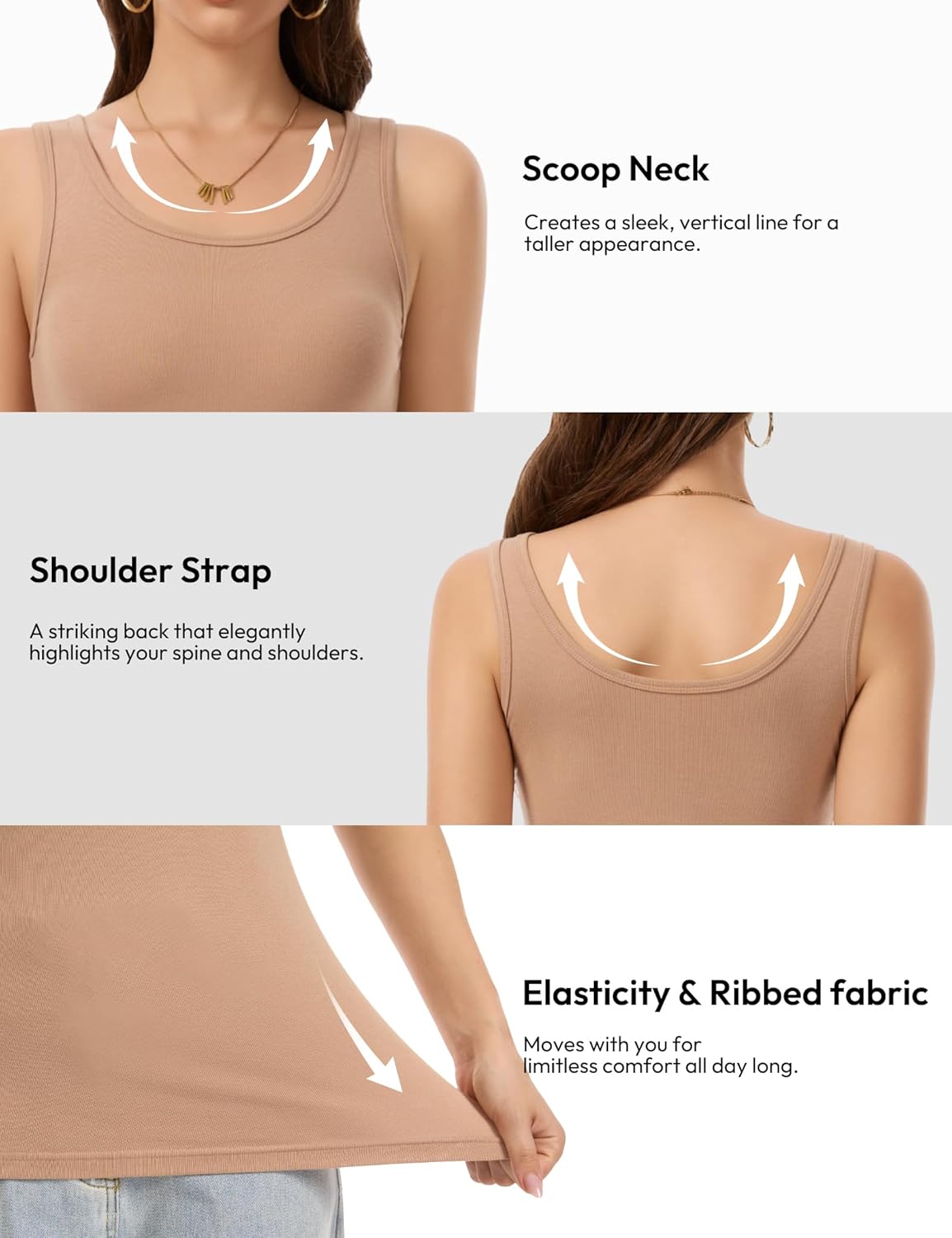 5 Pack Tank Tops for Women, Soft Ribbed Scoop Neck Sleeveless Fitted Basic Summer Tops Casual Going Out Undershirt