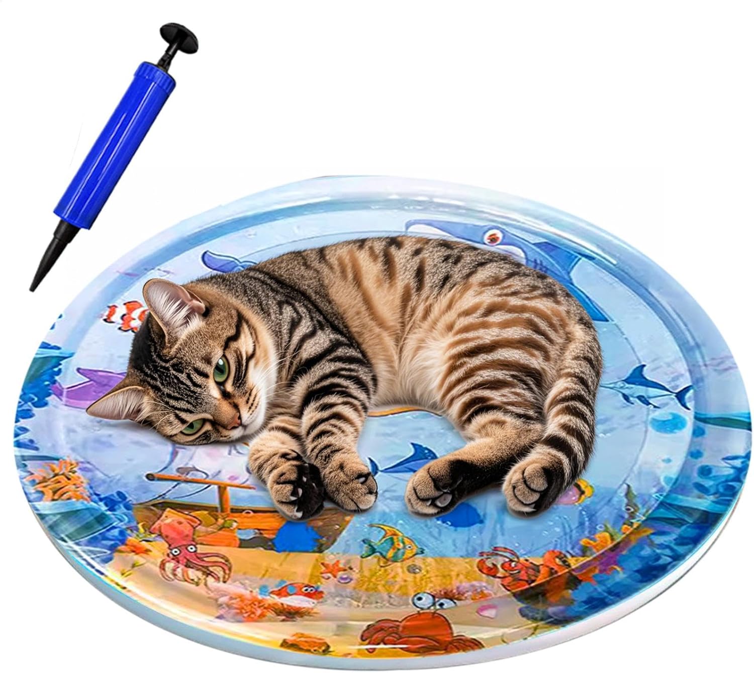 Water Sensory Play Mat – Round Inflatable Funny Sensory Play Pad | Funny Interactive Enrichment Toys, Unbreakable Pet Bed Made Of PVC For Kids, Cat And Dog