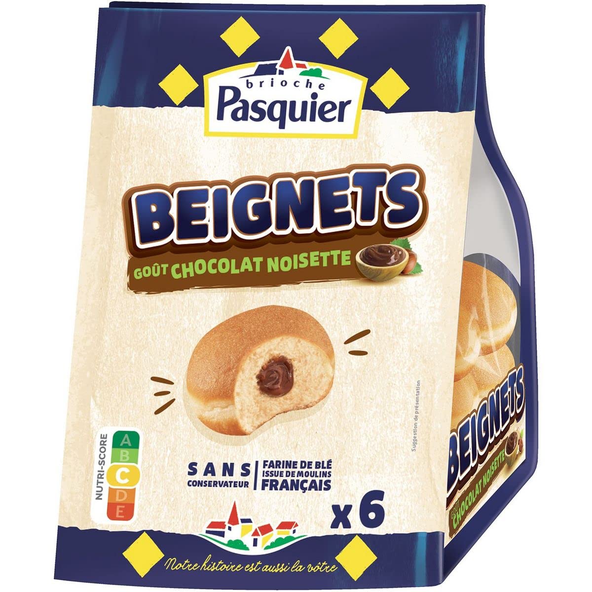 Lot de 6 unités *** PASQUIER Beignets goût chocolat noisette 6 beignets 270g*** soit un format carton de 6 unités ***