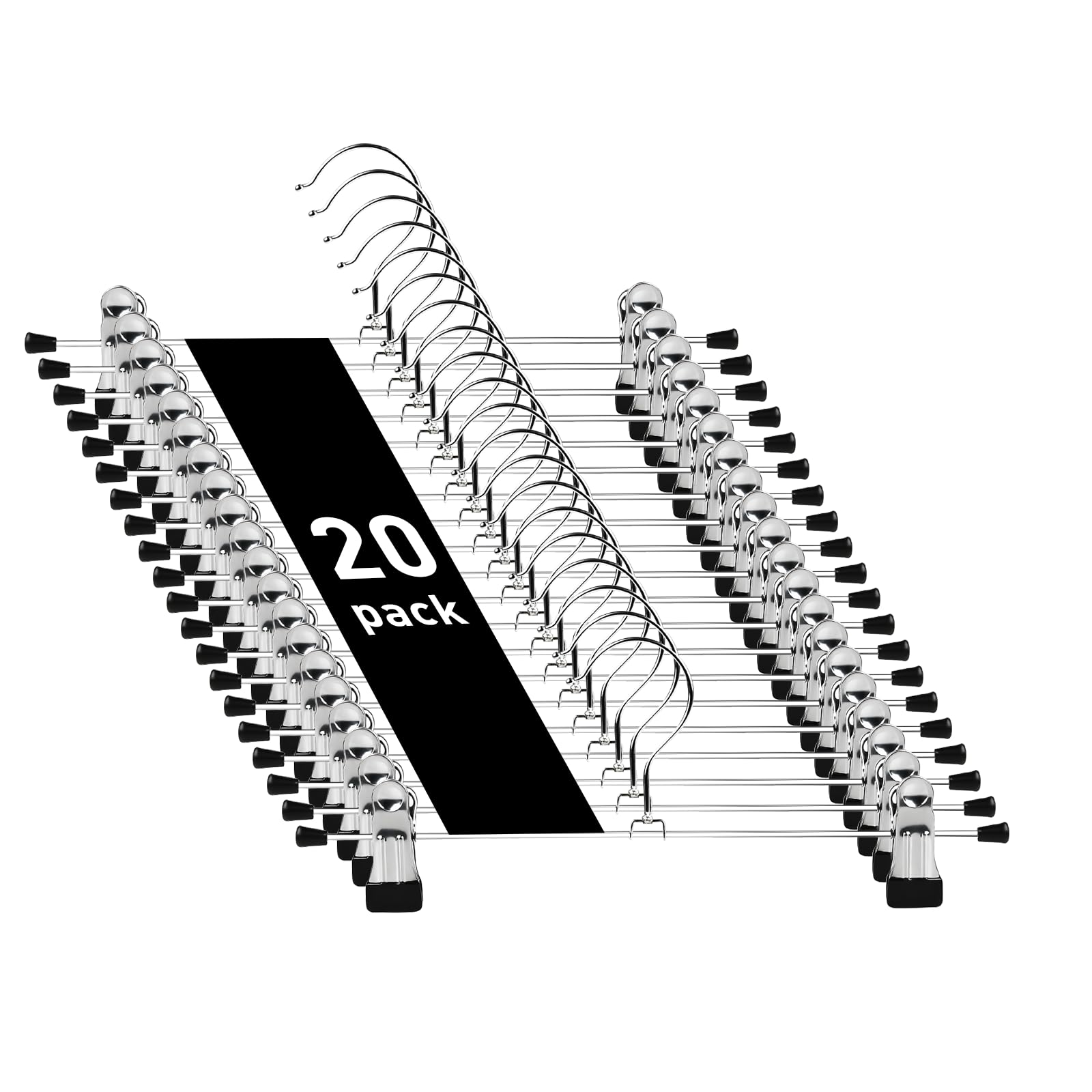 WEIDMAX Trouser Hanger Strong Chrome Skirt Coat Hangers with Non-Slip Clips 28cm (11"),Pack of 20