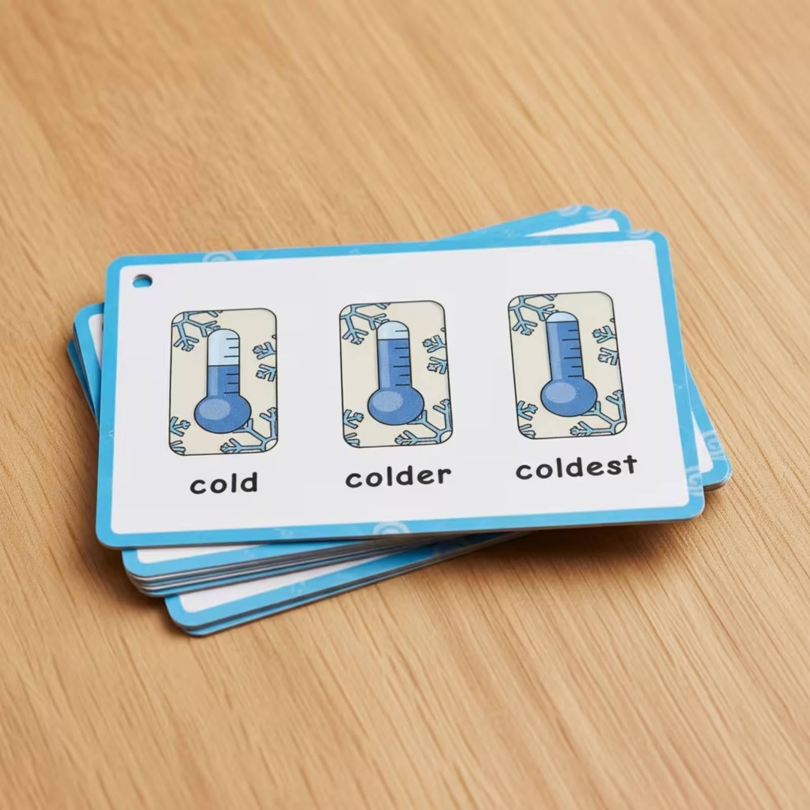 4 Carte Bambini Schede Didattiche Carte Lessico Flashcard Inglese Educative con Angoli Sicuri per Esercizi su Comparativ, 5 Pezzi