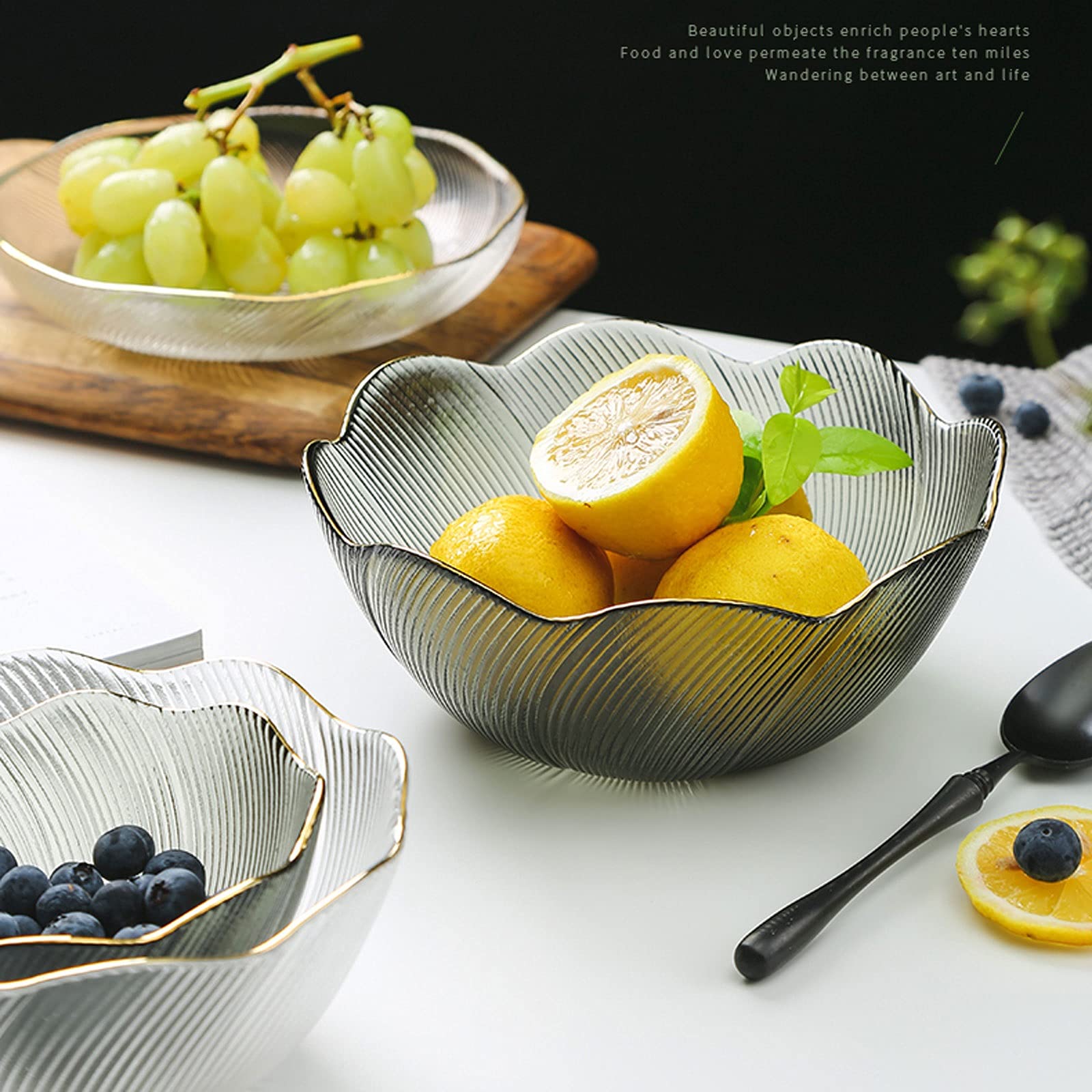 Dessertschale Snackschale Kristallglasschale 4 Stück Set gehämmerte Salatschale können unregelmäßige Obstplattenkorn-Pasta-Schüssel einstellen Hochtemperatur-beständiges transparentes Glas Müslischale