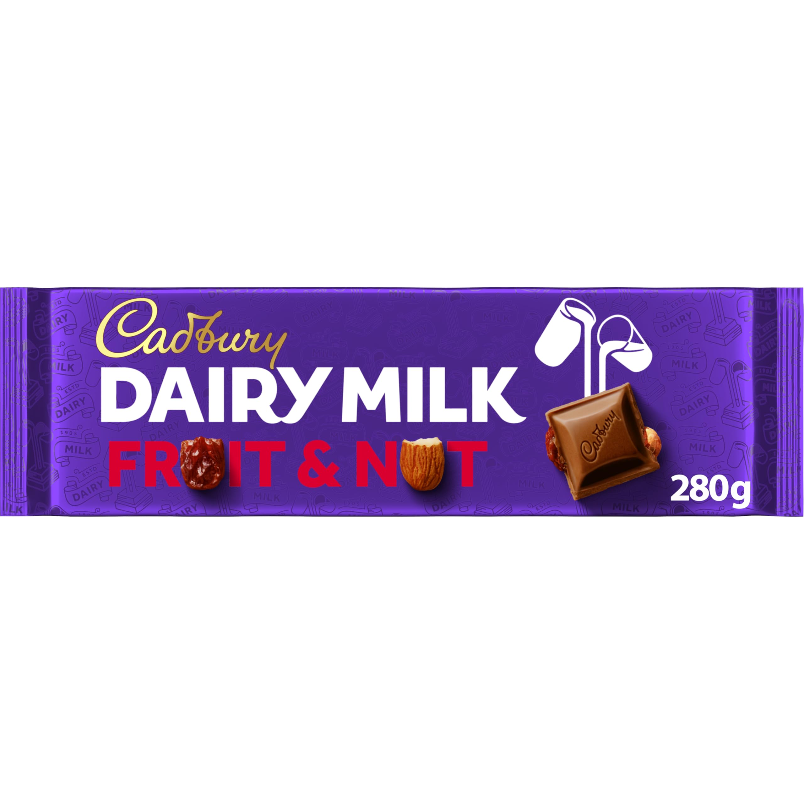 Cadbury Dairy Milk Fruit & Nut Chocolate Bar, The Classic Creamy Taste, Sharing Bag, 280 g (Pack of 1)