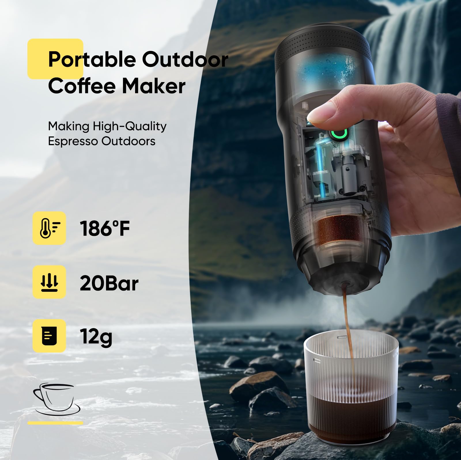 Cafetera espresso eléctrica portátil, autocalentamiento con USB-DC, cafetera de viaje para camping, compatible con cápsulas NS y café molido, cafetera portátil para senderismo, caravana, hogar